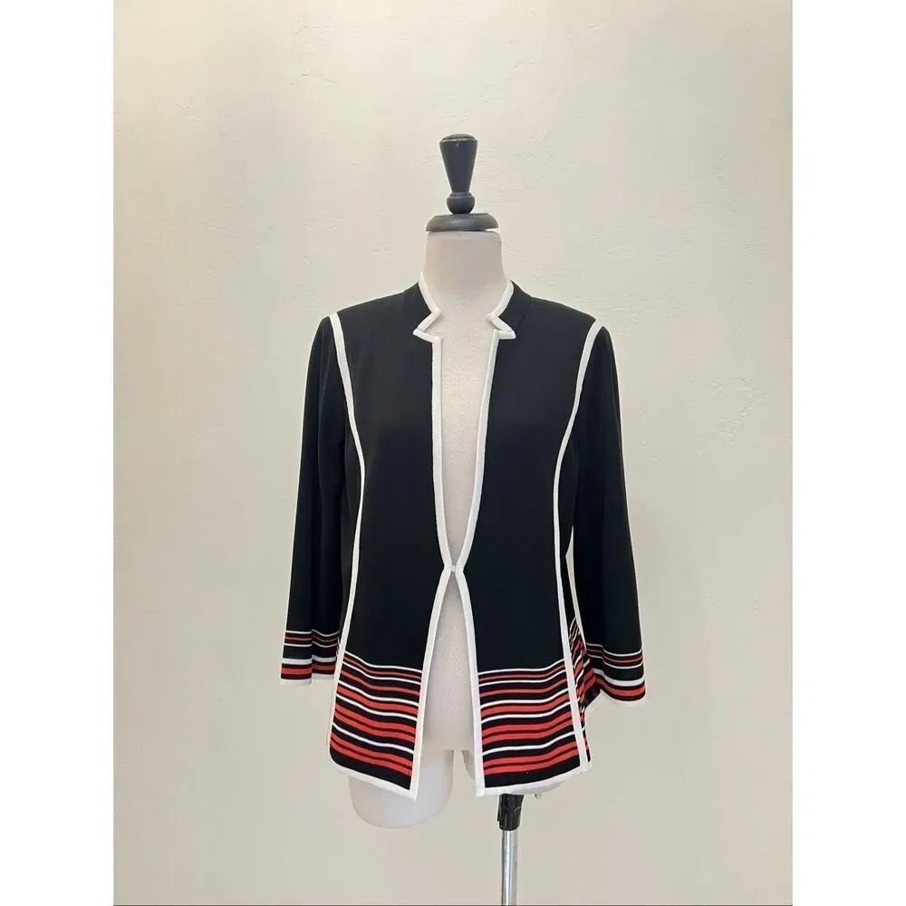 Ming Wang Women's Knit Open Front Long Sleeve Cardigan Sweater Black Size Small